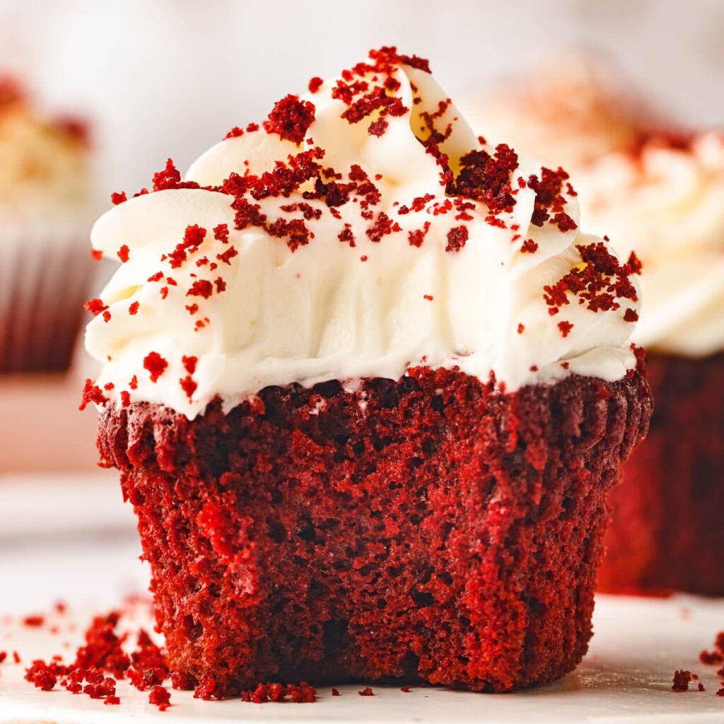 Red Velvet Cupcakes 3 red velvet cupcakes square