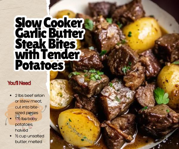 Slow Cooker Garlic Butter Steak Bites with Tender Potatoes