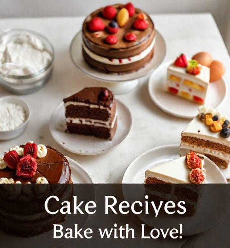 create an aesthetic pinterest post about delicious and easy cake recipes show a beautiful selection